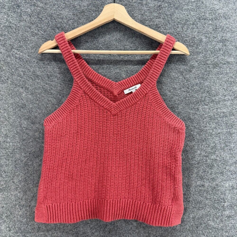 Madewell Knit Top Women S Small Pink V-Neck Sleeveless Wide Strap Cotton Casual